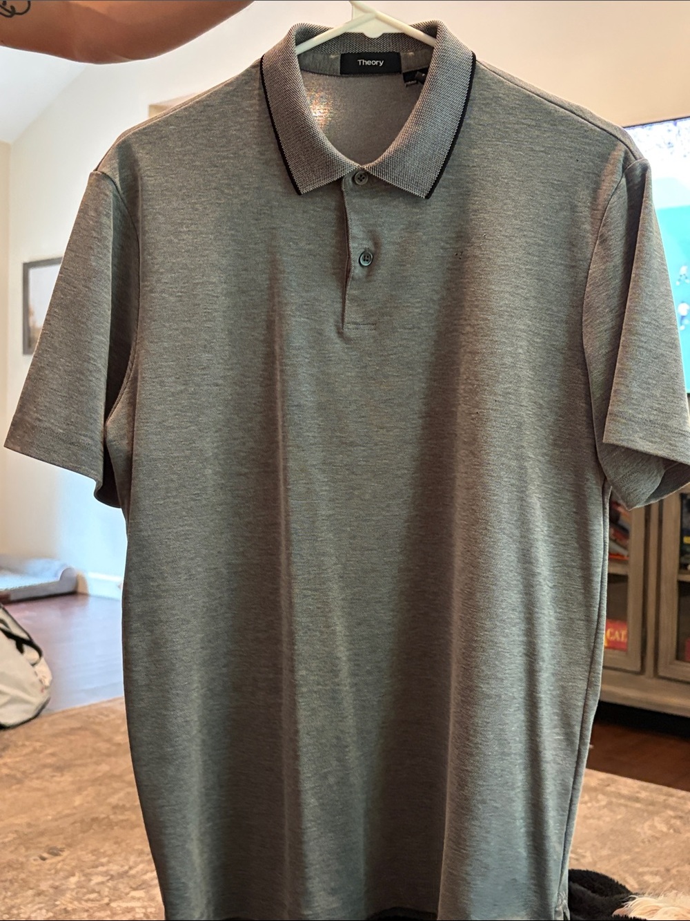 Theory Men's Heather Grey Polo with Contrast Trim
